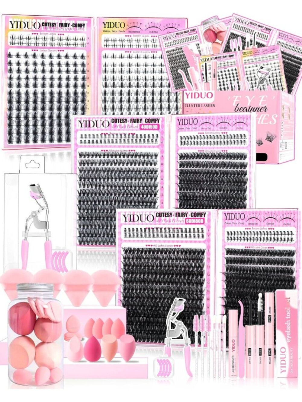 1400PCS Soft Thin Lash Clusters Kit - 40D/50D/60D/80D D Curl Individual Lashes